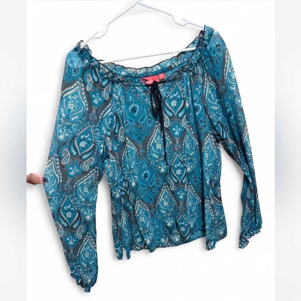 Oscar by Oscar De La Renta Elegant Blue Paisley Silk Sheer Women's Top